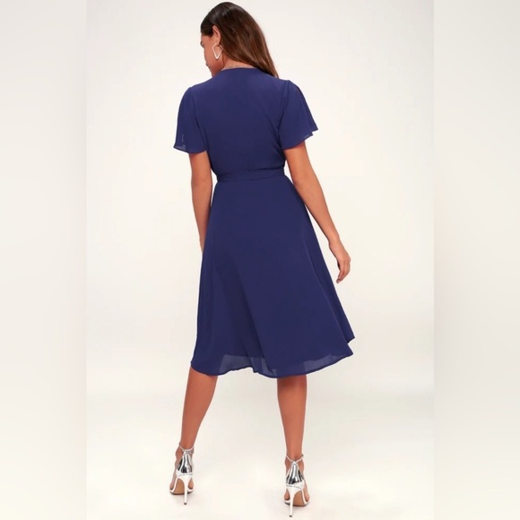 Lulu's Midi Wrap Dress Blue Size Large New - Picture 5 of 15